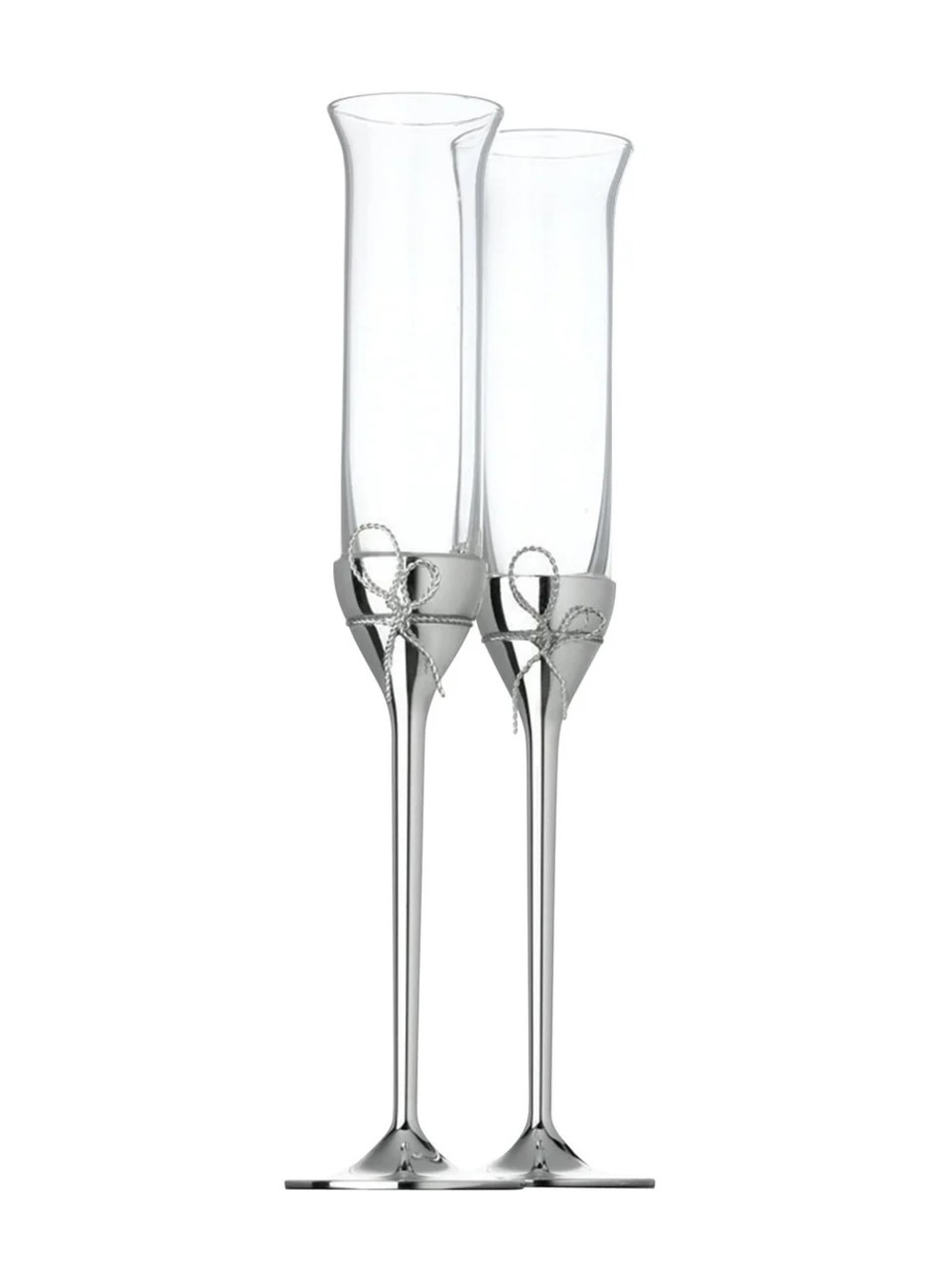 Wedgwood Vera Wang Love Knots Clear Champagne Flutes w/ Bow Accents (2)
